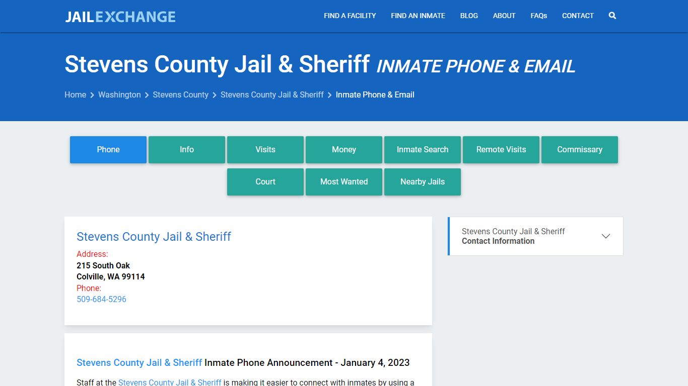 Inmate Phone - Stevens County Jail & Sheriff, WA - Jail Exchange