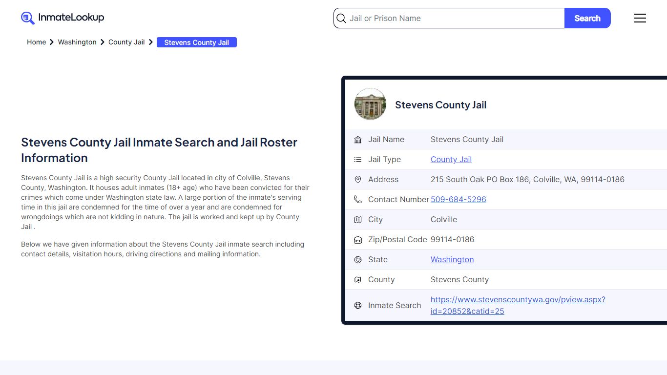 Stevens County Jail Inmate Search - Colville Washington - Inmate Lookup